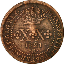 Moneda, Brasil, Joao, 20 Reis, 1821, Rio de Janeiro, MBC, Cobre, KM:316.1