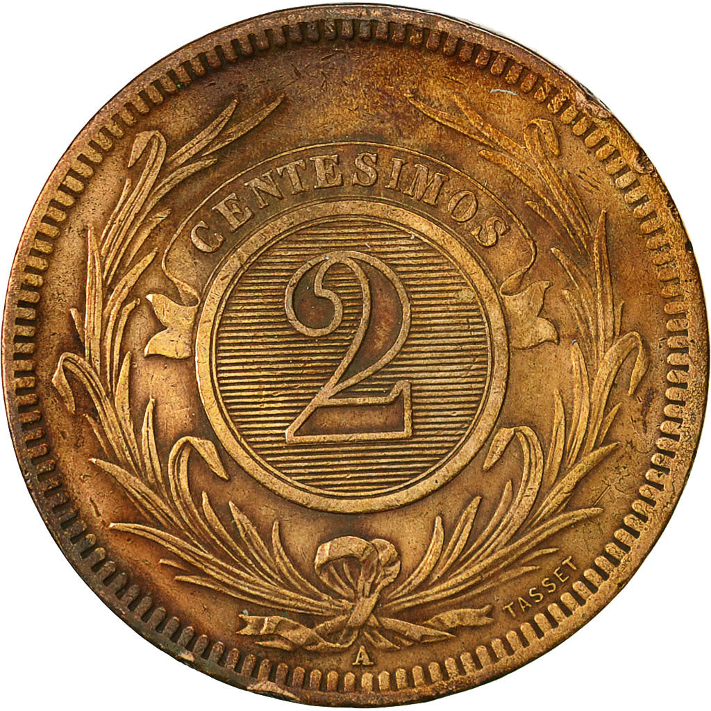 Coin, Uruguay, 2 Centesimos, 1869, Uruguay Mint, Paris, Berlin, Vienna