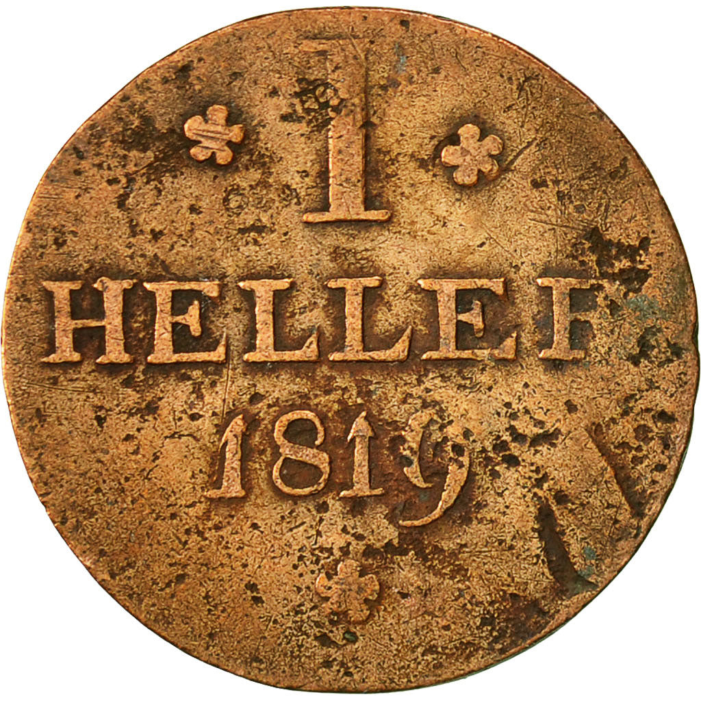 German States, FRANKFURT AM MAIN, Heller, 1819, VF(30-35), Copper, KM 301