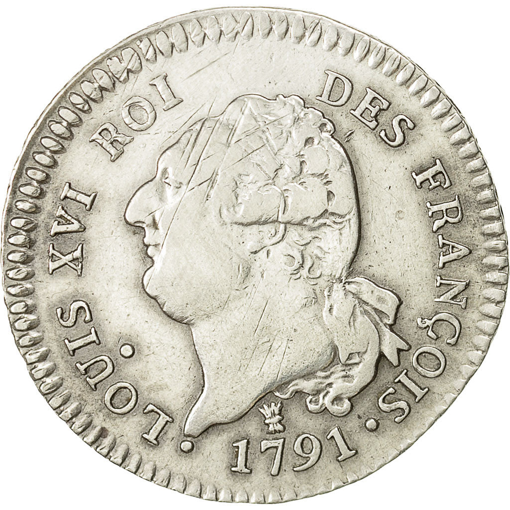 Francia, 30 sols françois, 30 Sols, 1791, Limoges, MBC, Plata, KM:606.7