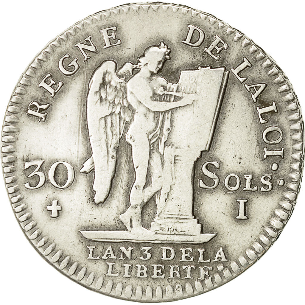 Francia, 30 sols françois, 30 Sols, 1791, Limoges, MBC, Plata, KM:606.7