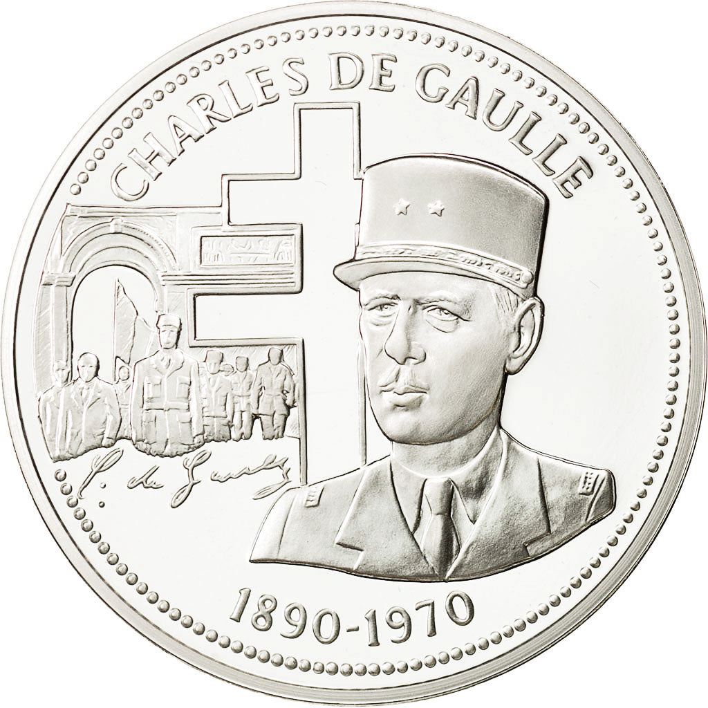 France, Medal, Nos Grands Hommes, Charles de Gaulle, History, MS(65-70), Silver