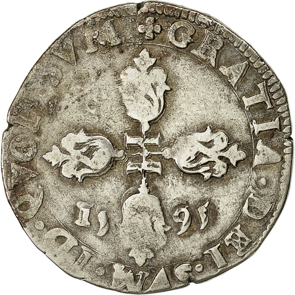 Coin, France, Henri IV, Demi Franc, 1595, Morlaas, VF(30-35), Silver