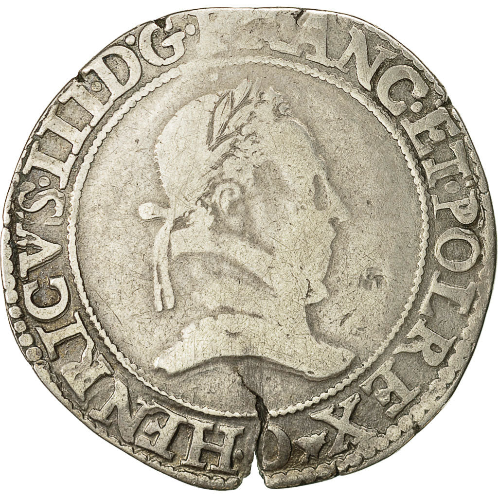 Monnaie, France, Henri III, Franc au Col Plat, 1579, Riom, TB+, Argent