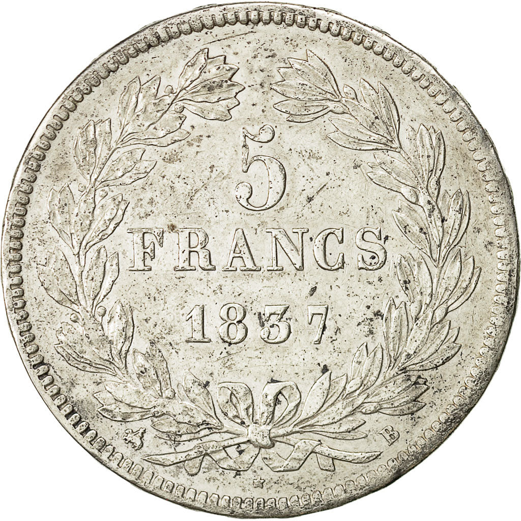 Moneda, Francia, Louis-Philippe, 5 Francs, 1837, Rouen, EBC, Plata, KM:749.2