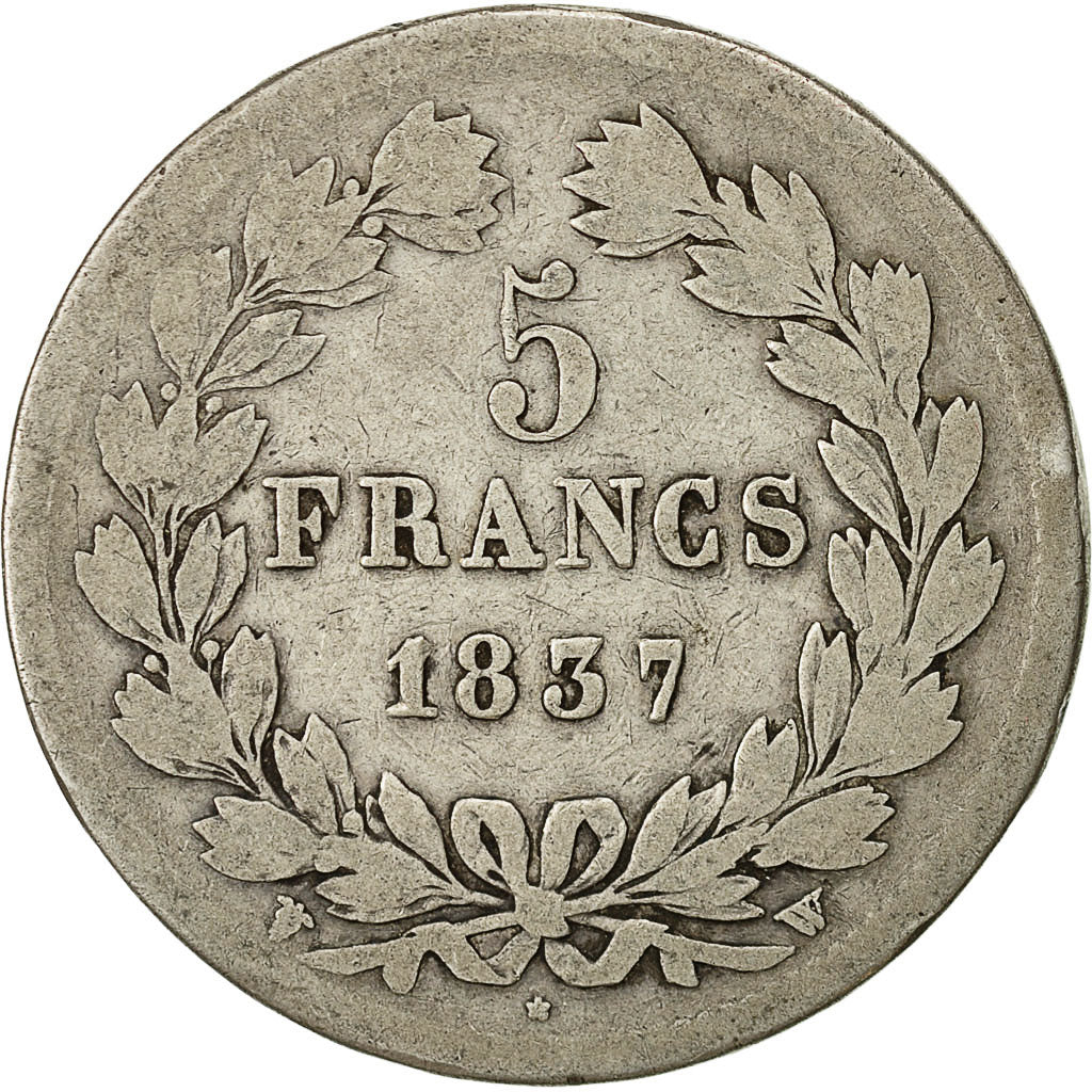Coin, France, Louis-Philippe, 5 Francs, 1837, Lille, VF(20-25), Silver