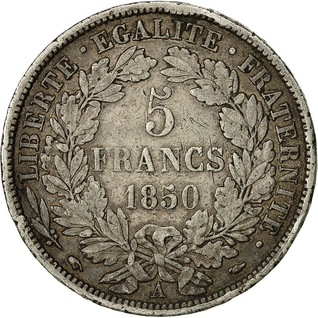 Monnaie, France, Cérès, 5 Francs, 1850, Paris, TTB, Argent, Gadoury 719