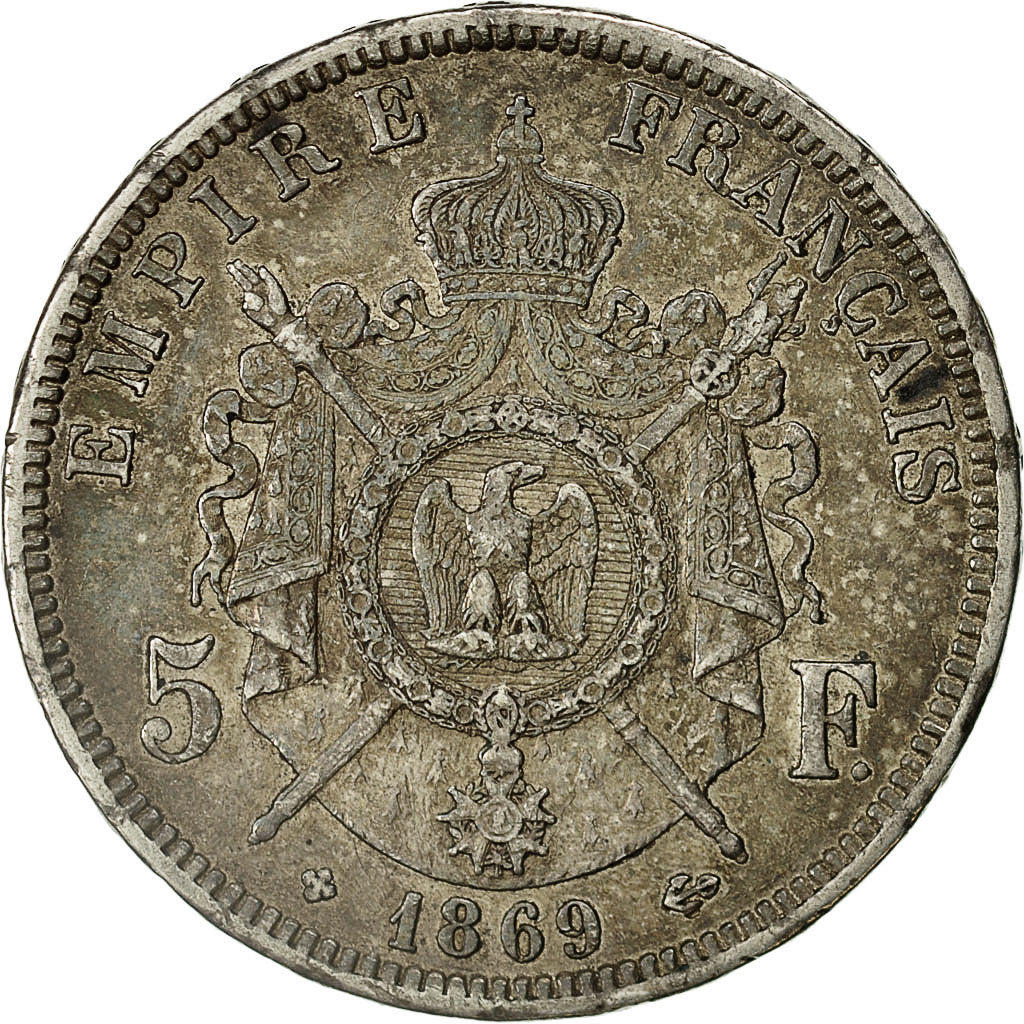 Monnaie, France, Napoléon III, 5 Francs, 1869, Strasbourg, TTB, Argent