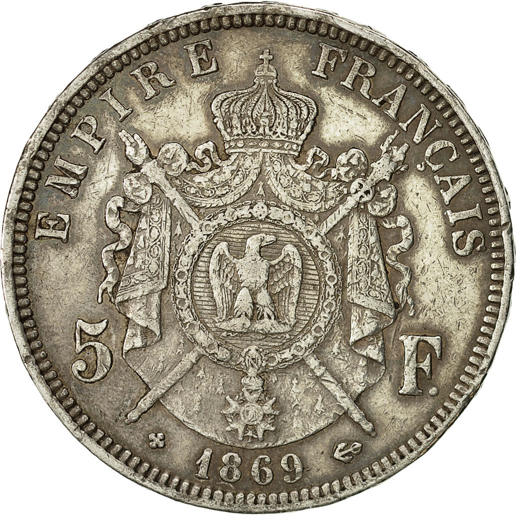 Coin, France, Napoléon III, 5 Francs, 1869, Strasbourg, EF(40-45), Silver