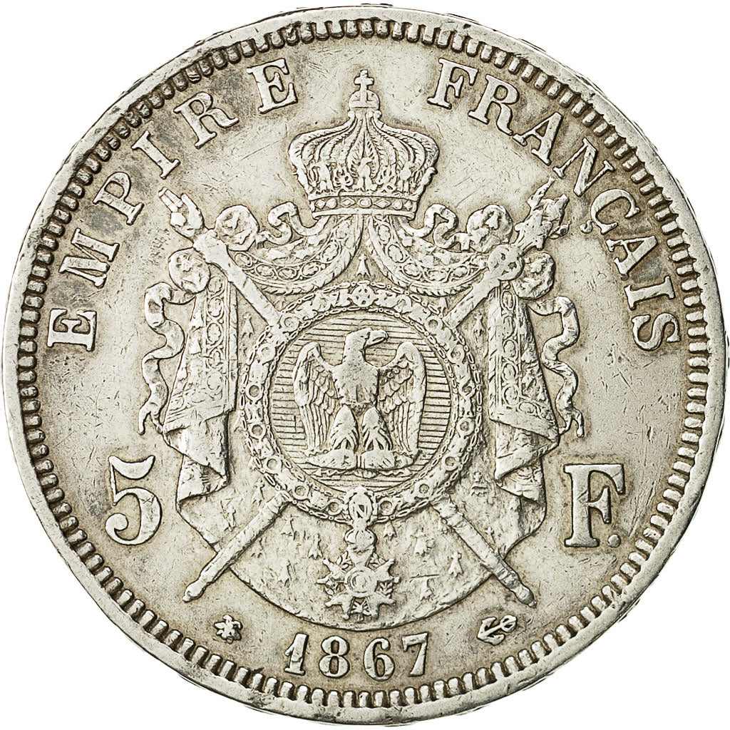 Coin, France, Napoleon III, Napoléon III, 5 Francs, 1867, Paris, AU(50-53)