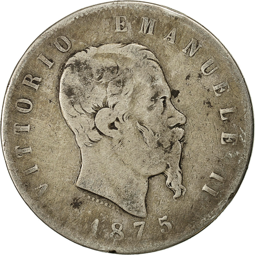 Coin, Italy, Vittorio Emanuele II, 5 Lire, 1875, Milan, VF(20-25), Silver, KM8.3