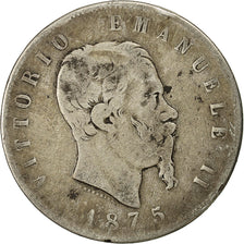 Coin, Italy, Vittorio Emanuele II, 5 Lire, 1875, Milan, VF(20-25), Silver, KM8.3