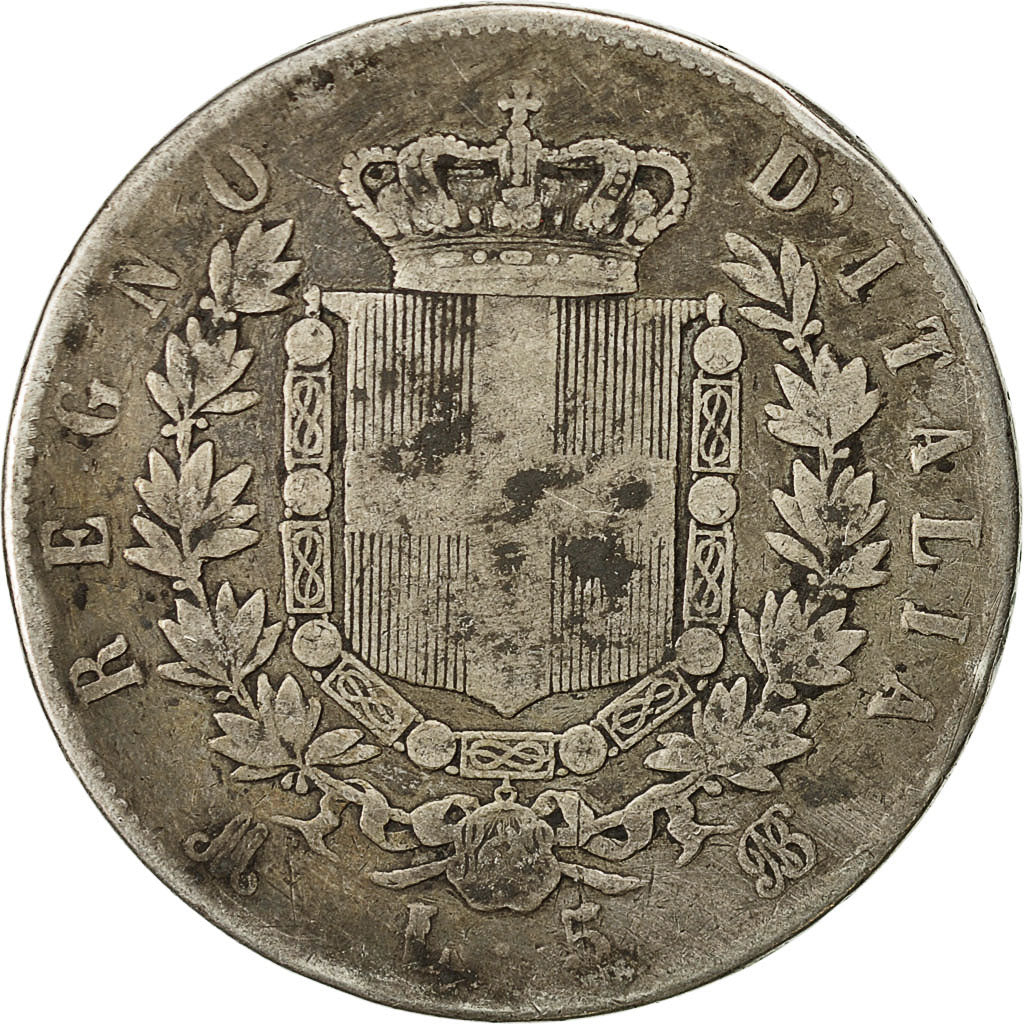 Coin, Italy, Vittorio Emanuele II, 5 Lire, 1875, Milan, VF(20-25), Silver, KM8.3