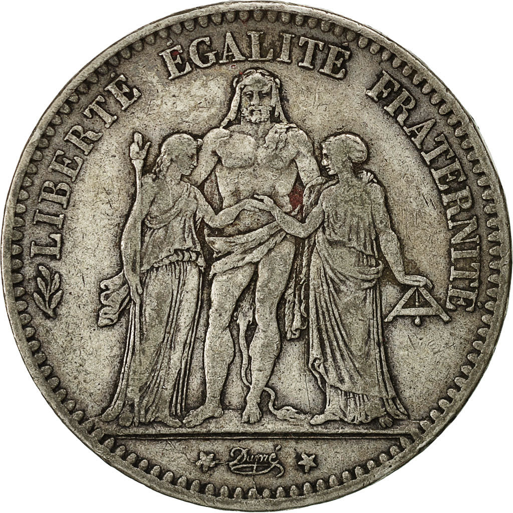 Moneda, Francia, Hercule, 5 Francs, 1877, Bordeaux, BC+, Plata, KM:820.2