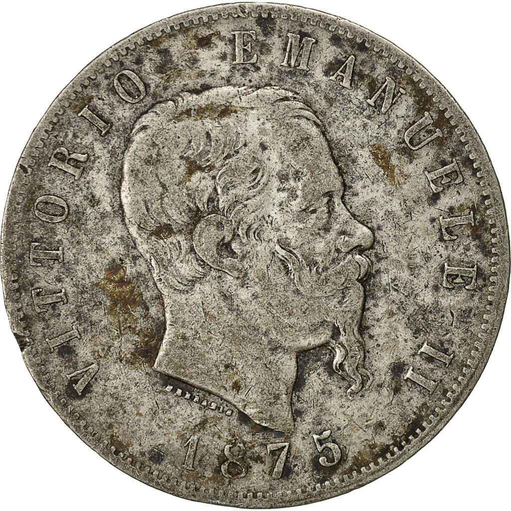 Coin, Italy, Vittorio Emanuele II, 5 Lire, 1875, Milan, VF(30-35), Silver