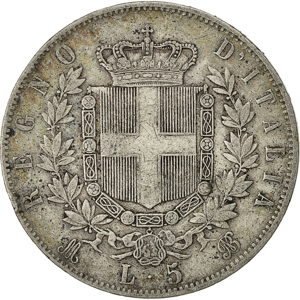 Coin, Italy, Vittorio Emanuele II, 5 Lire, 1875, Milan, VF(30-35), Silver