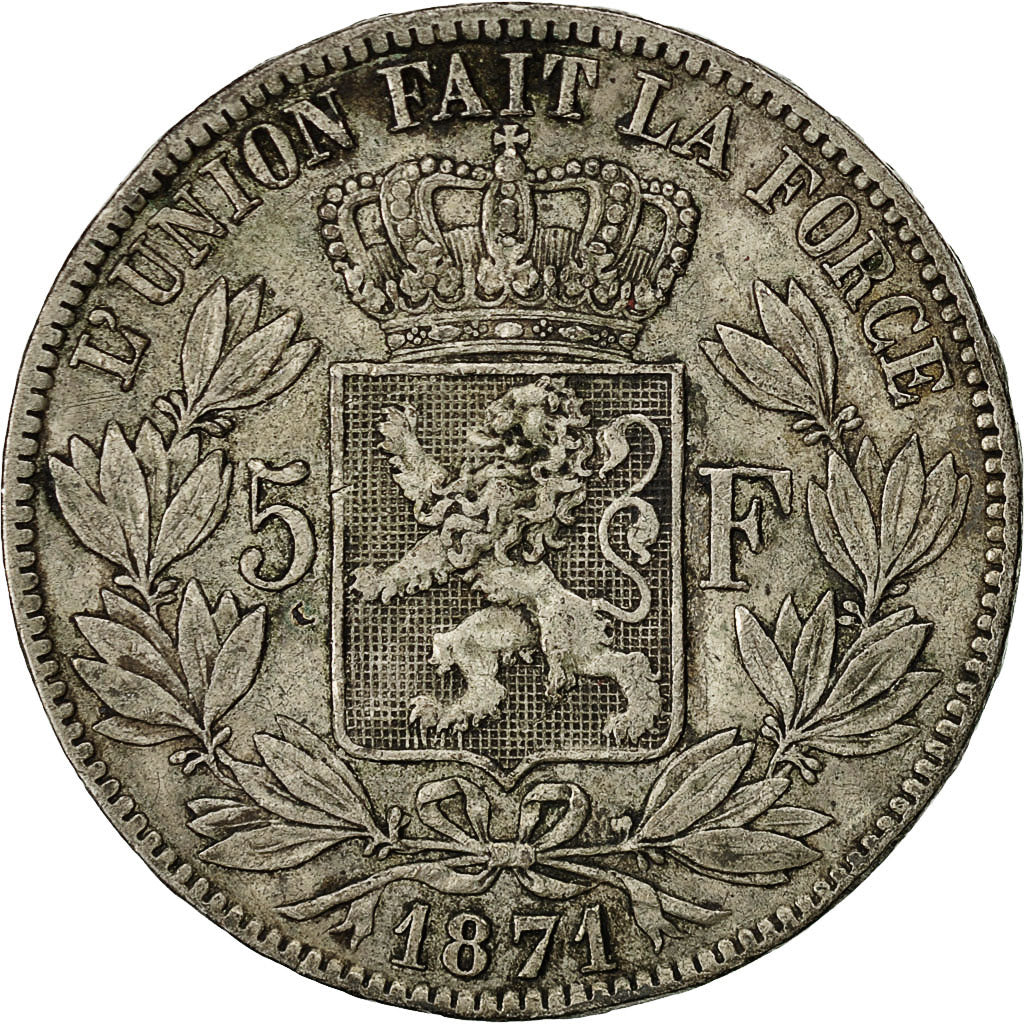 Coin, Belgium, Leopold II, 5 Francs, 5 Frank, 1871, EF(40-45), Silver, KM:24