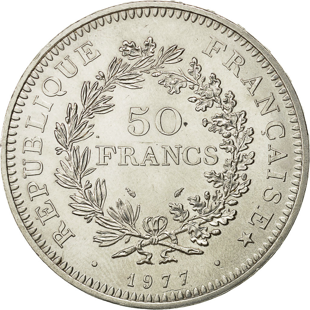 Coin, France, Hercule, 50 Francs, 1977, Paris, MS(60-62), Silver, KM 941.1
