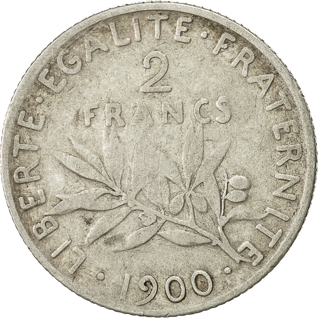 Moneta, Francia, Semeuse, 2 Francs, 1900, Paris, MB, Argento, KM:845.1