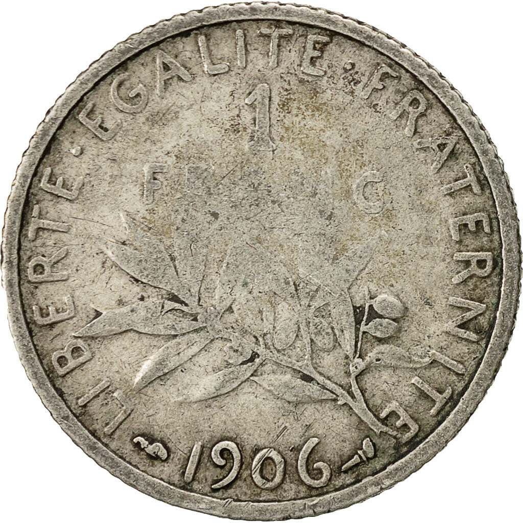 Monnaie, France, Semeuse, Franc, 1906, Paris, TB, Argent, KM:844.1, Gadoury:467