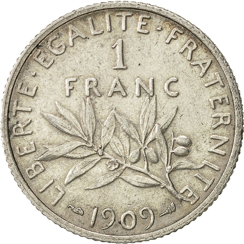 Coin, France, Semeuse, Franc, 1909, Paris, AU(55-58), Silver, KM:844.1