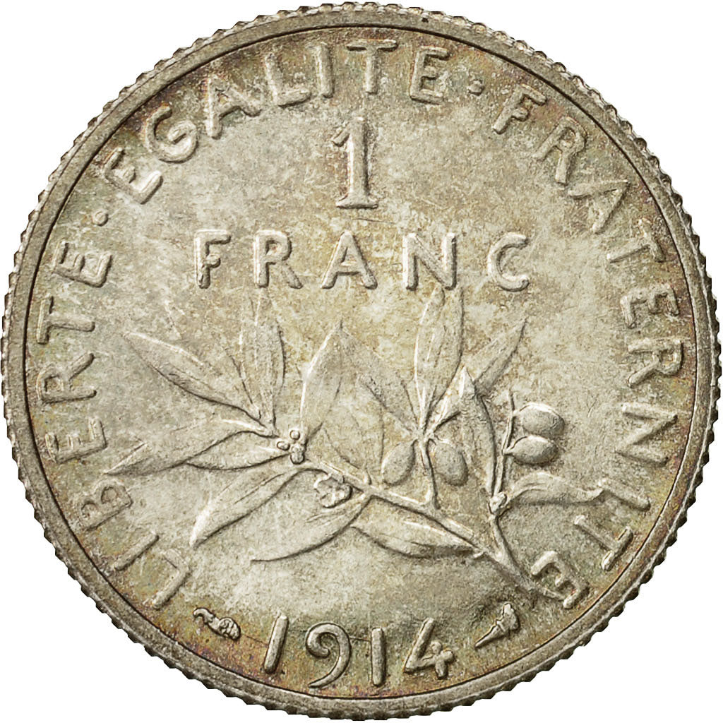 Coin, France, Semeuse, Franc, 1914, Paris, MS(60-62), Silver, KM 844.1