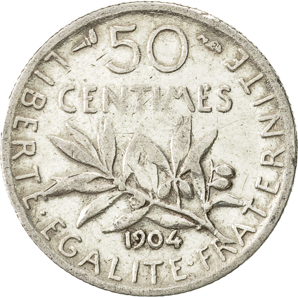 Moneta, Francia, Semeuse, 50 Centimes, 1904, Paris, MB+, Argento, KM:854