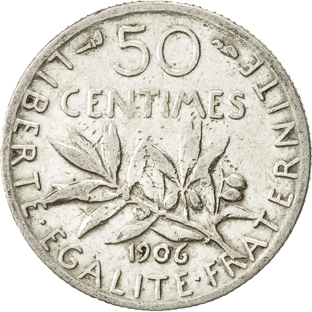 Coin, France, Semeuse, 50 Centimes, 1906, Paris, VF(20-25), Silver, KM:854