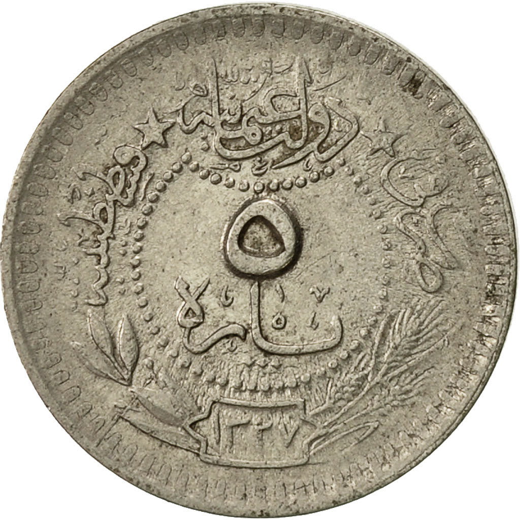 Coin, Turkey, Muhammad V, 5 Para, 1913, Qustantiniyah, AU(50-53), Nickel, KM 759
