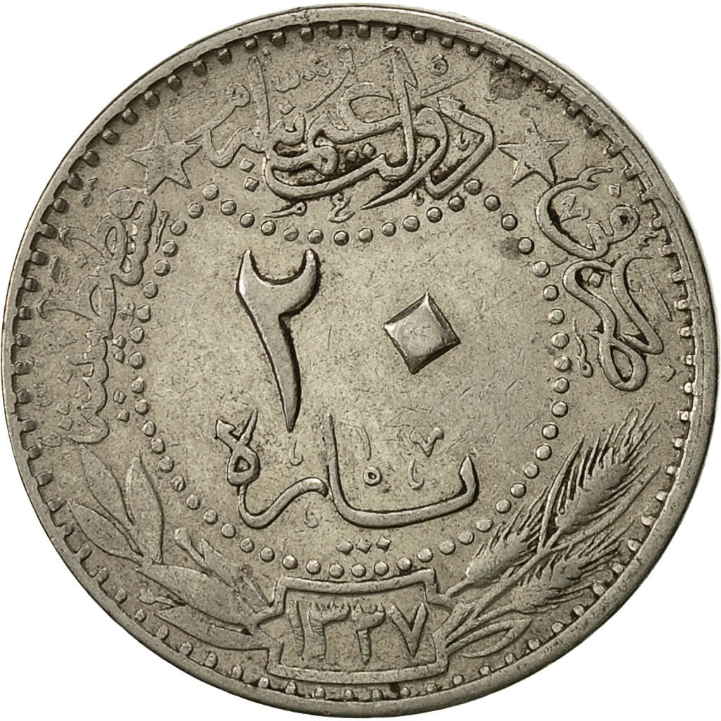 Coin, Turkey, Muhammad V, 20 Para, 1913, Qustantiniyah, AU(50-53), KM 761