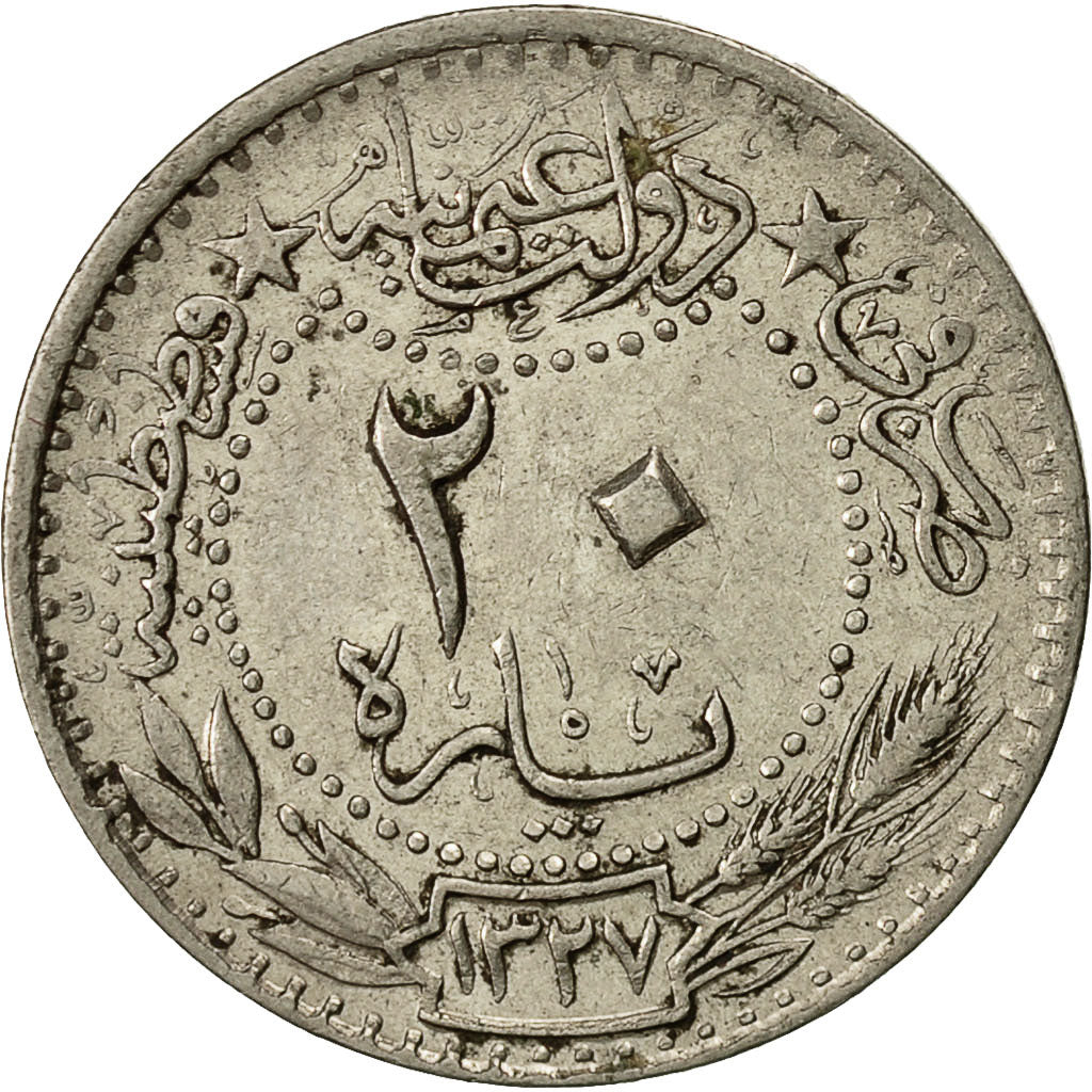 Coin, Turkey, Muhammad V, 20 Para, 1913, Qustantiniyah, AU(55-58), KM 761