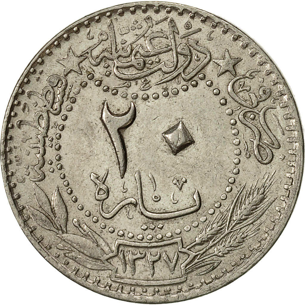 Coin, Turkey, Muhammad V, 20 Para, 1913, Qustantiniyah, MS(60-62), Nickel