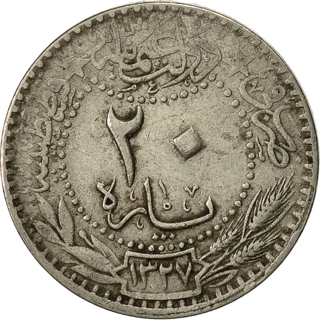 Coin, Turkey, Muhammad V, 20 Para, 1914, Qustantiniyah, EF(40-45), Nickel