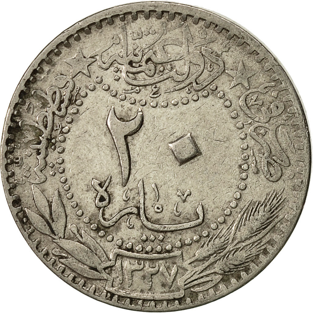 Coin, Turkey, Muhammad V, 20 Para, 1914, Qustantiniyah, AU(50-53), Nickel