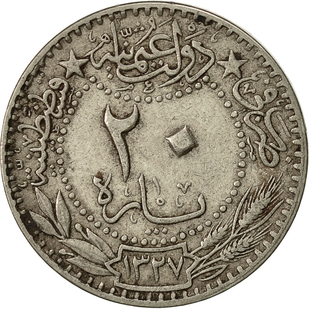 Coin, Turkey, Muhammad V, 20 Para, 1914, Qustantiniyah, AU(55-58), Nickel