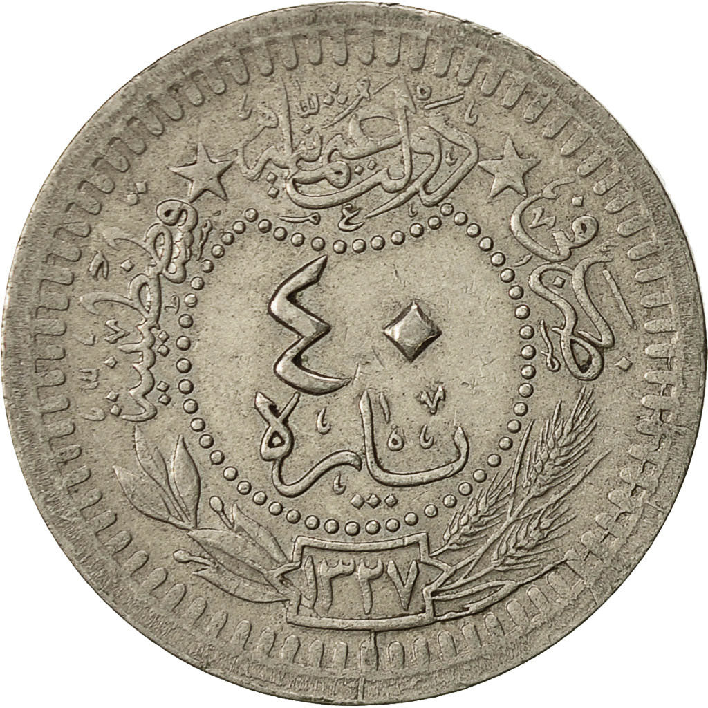 Coin, Turkey, Muhammad V, 40 Para, 1911, Qustantiniyah, AU(50-53), KM 766