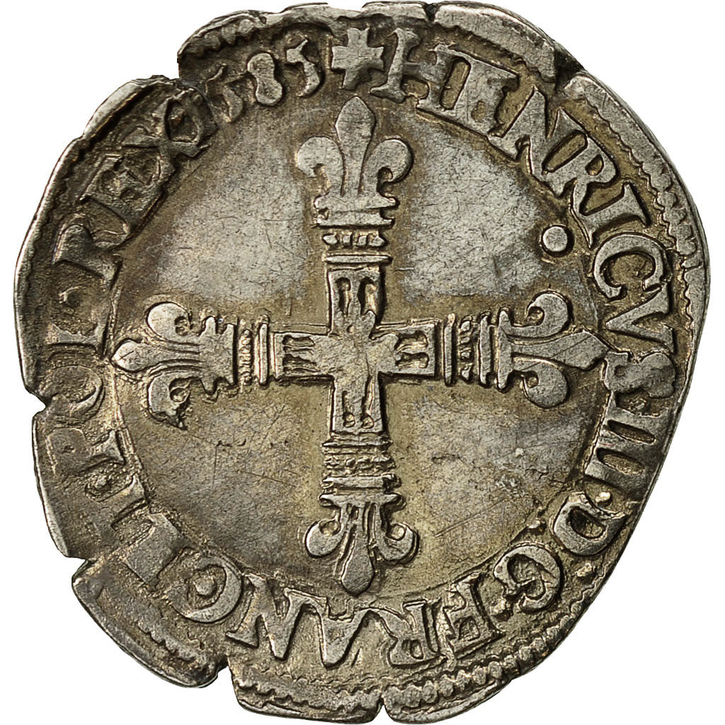 Coin, France, Henri III, 1/8 Ecu, 1585, Nantes, EF(40-45), Silver, Sombart:4664
