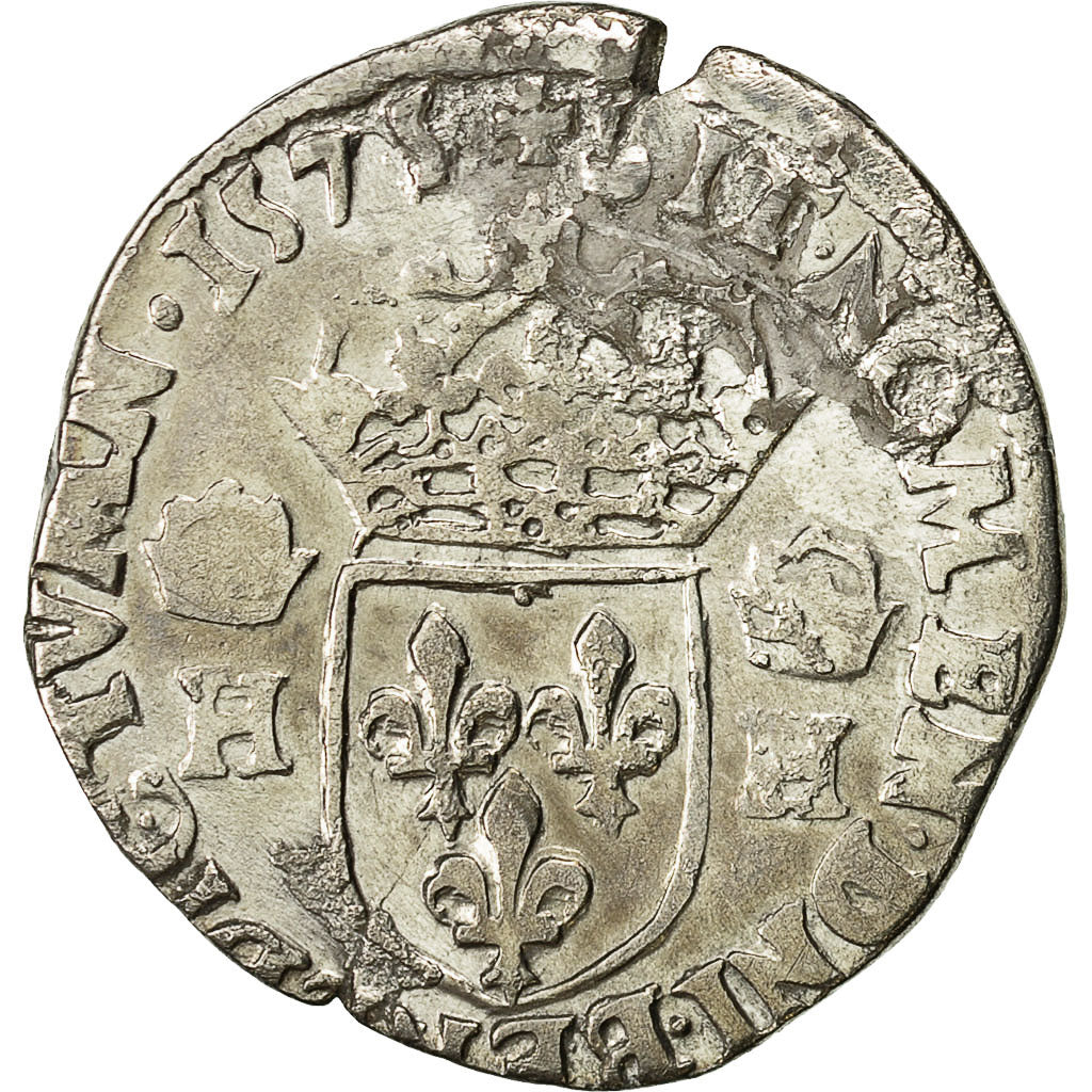 Coin, France, Henri III, Teston, 1575, Rennes, F(12-15), Silver, Sombart:4658