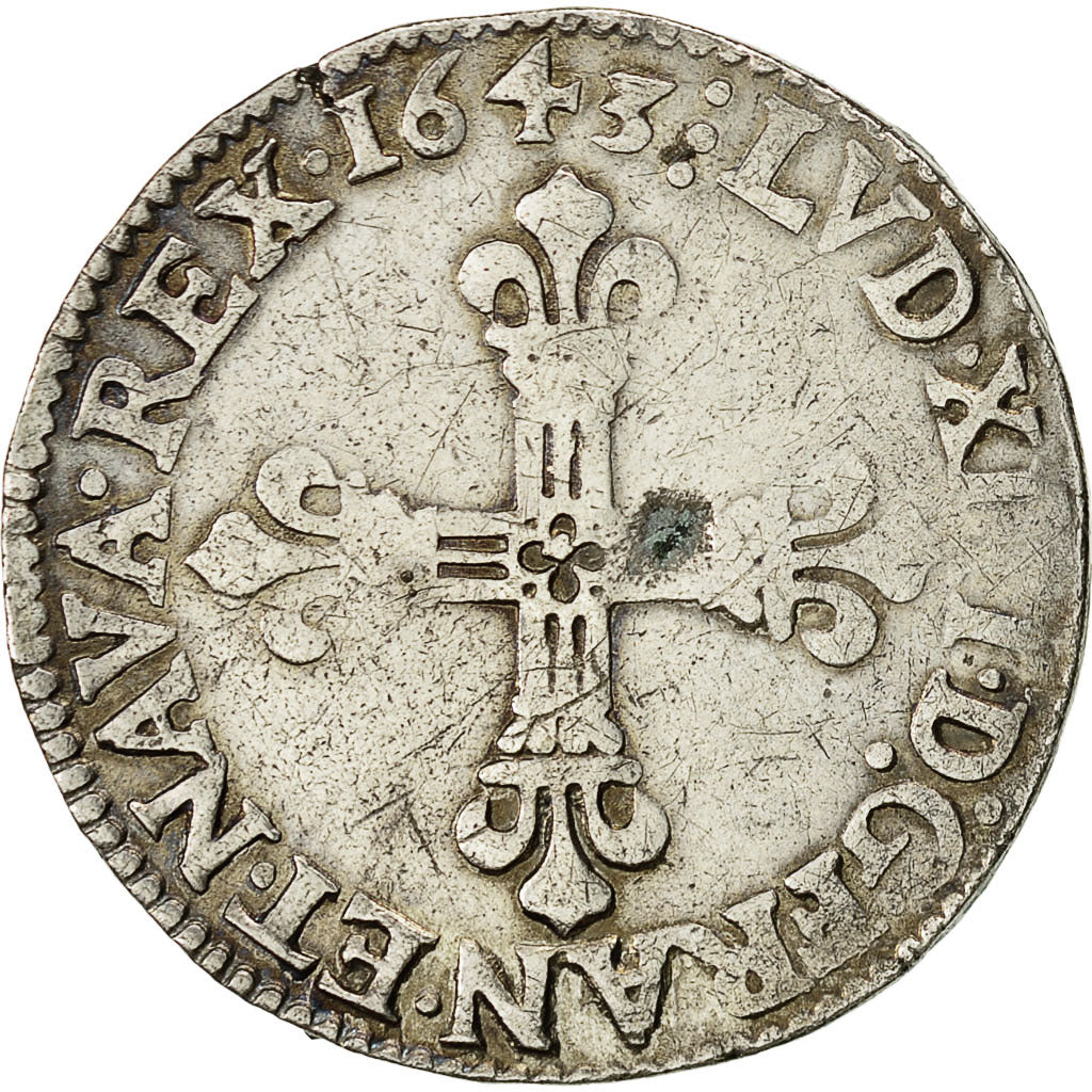 Coin, France, Louis XIII, 1/4 Écu à la croix, 1/4 Ecu, 1643, Saint L