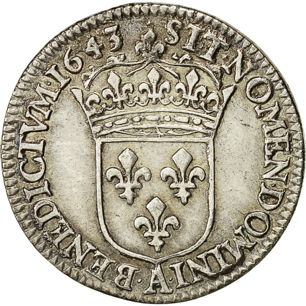 Coin, Louis XIII, 1/12 Écu, draped bust, 1643, Paris, AU(55-58), Gadoury 46