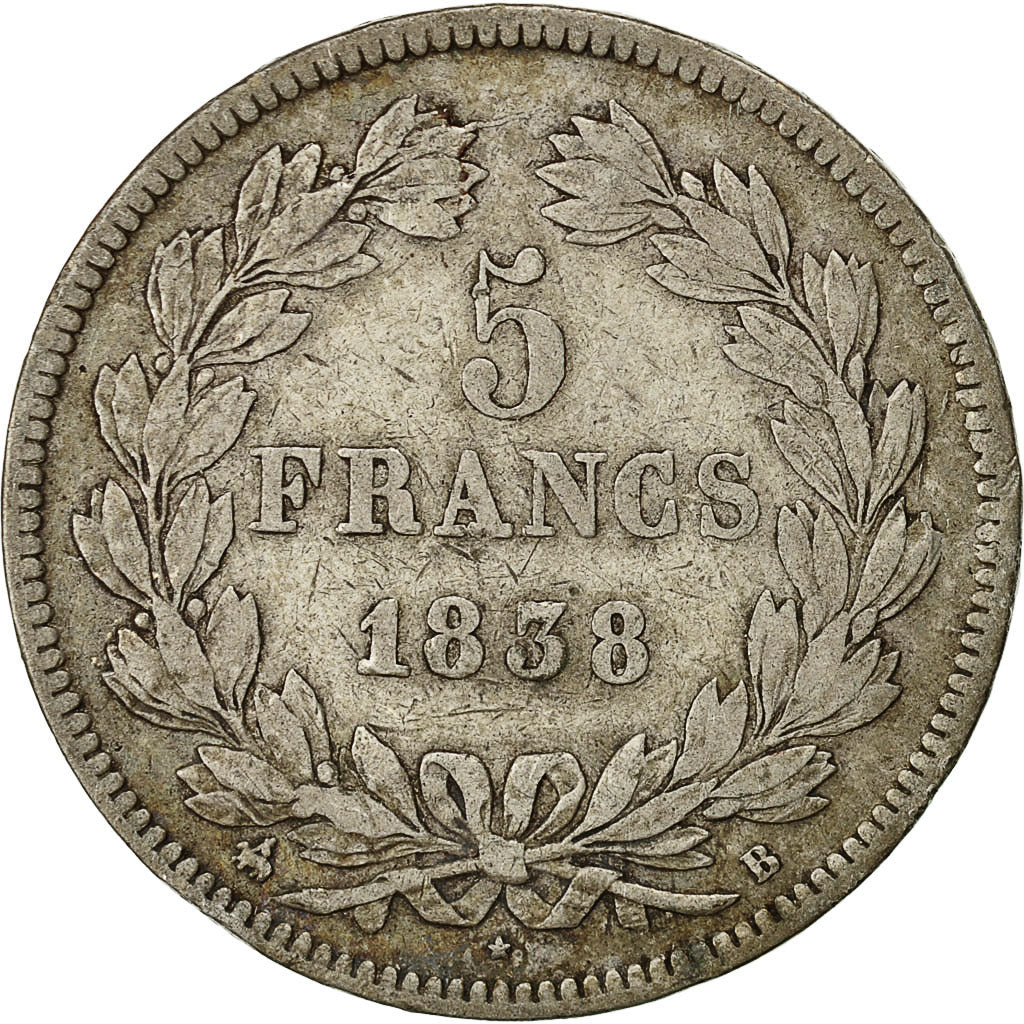 Coin, France, Louis-Philippe, 5 Francs, 1838, Rouen, EF(40-45), Silver