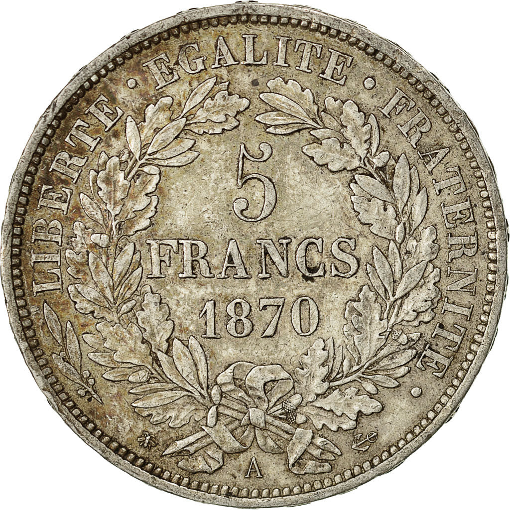 Moneda, Francia, Cérès, 5 Francs, 1870, Paris, EBC, Plata, KM:819, Gadoury:743