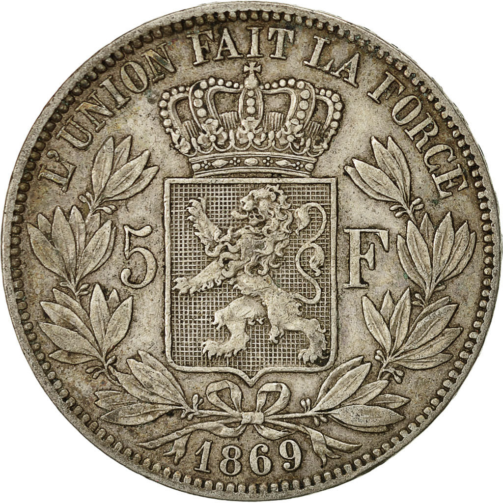 Coin, Belgium, Leopold II, 5 Francs, 5 Frank, 1869, AU(50-53), Silver, KM:24