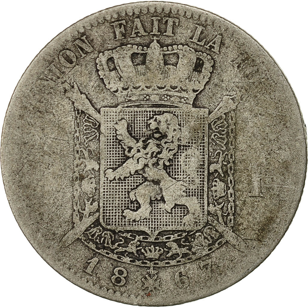 Coin, Belgium, Leopold II, 2 Francs, 2 Frank, 1867, F(12-15), Silver, KM:30.1
