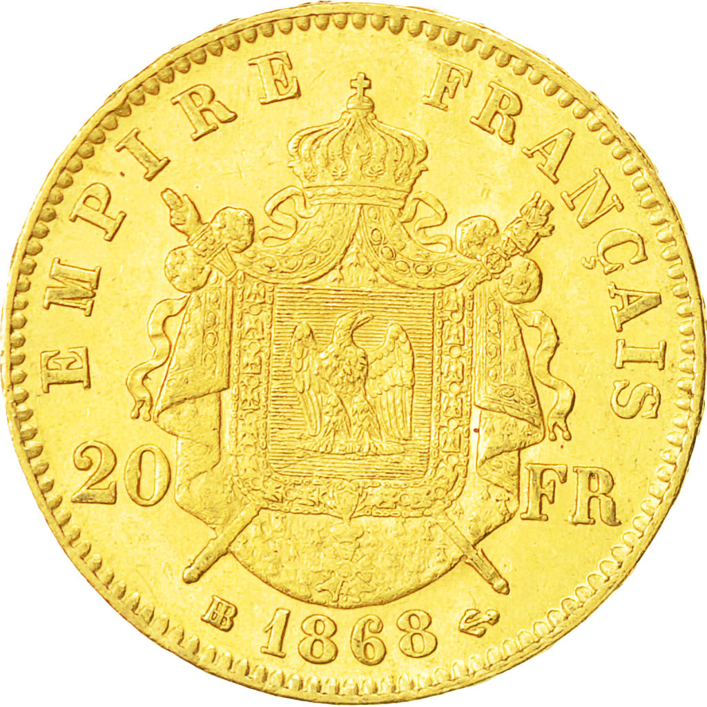 Coin, France, Napoleon III, 20 Francs, 1868, Strasbourg, AU(55-58), Gadoury 1062