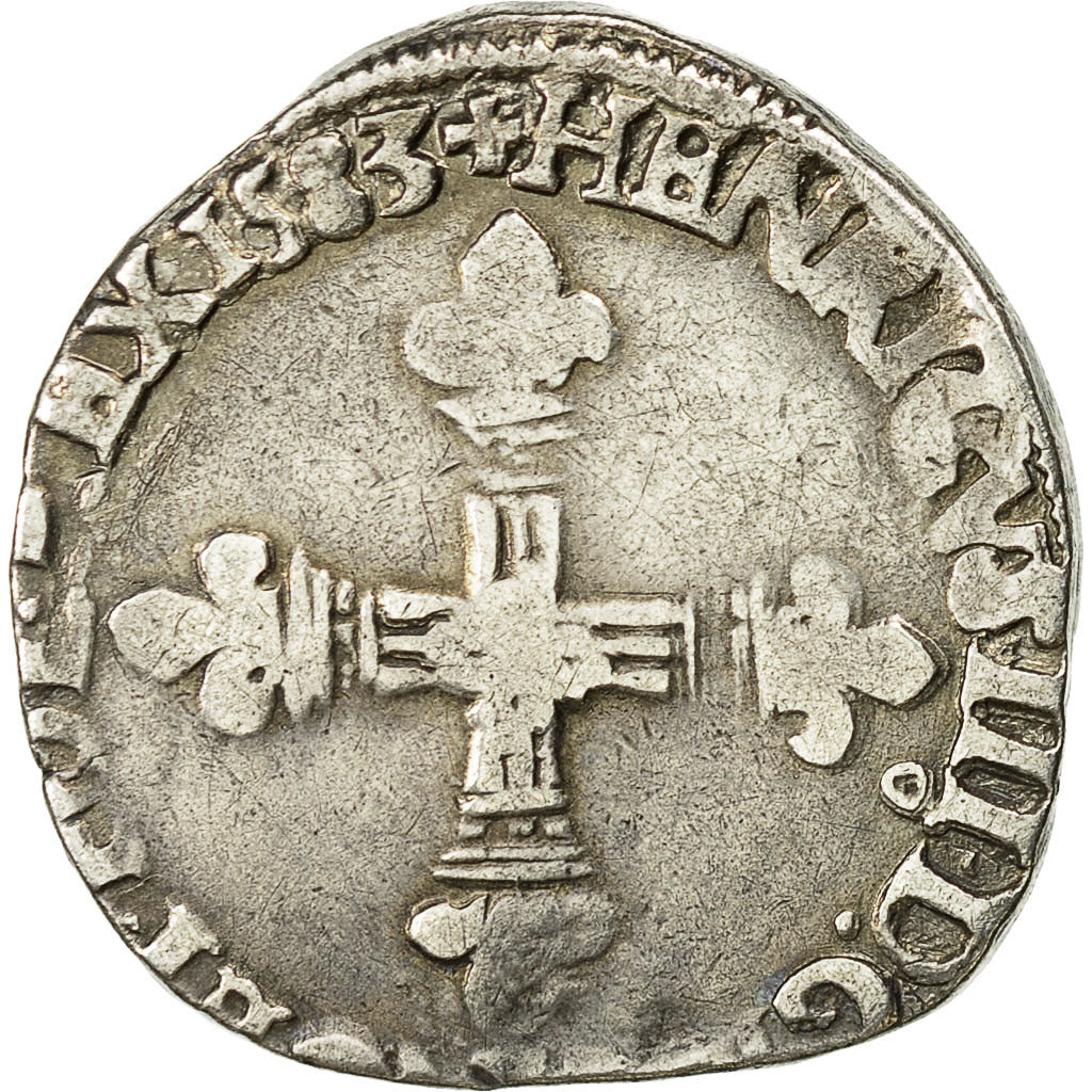 Coin, France, Henri III, 1/4 Ecu, 1583, Rennes, VF(30-35), Silver, Sombart:4662