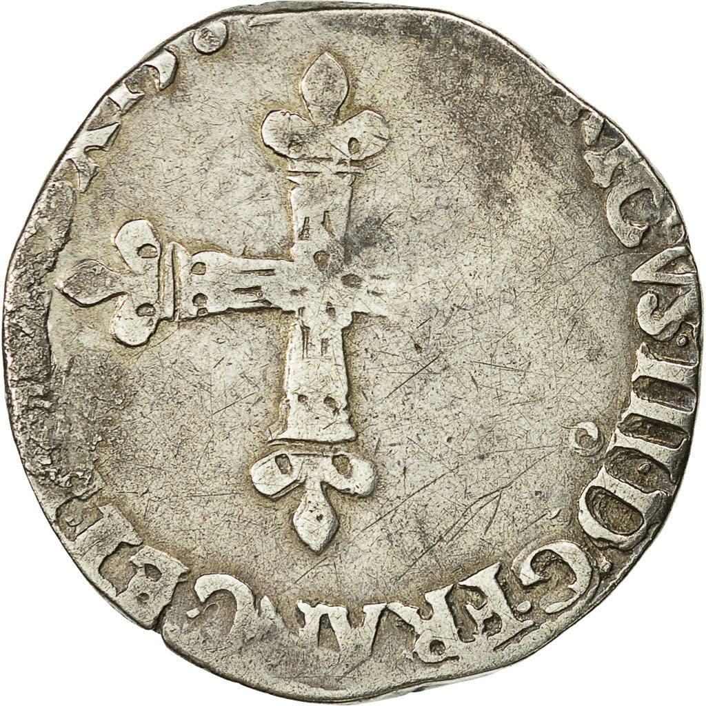 Coin, France, Henri III, 1/4 Ecu, 1582, Rennes, VF(20-25), Silver, Sombart:4662