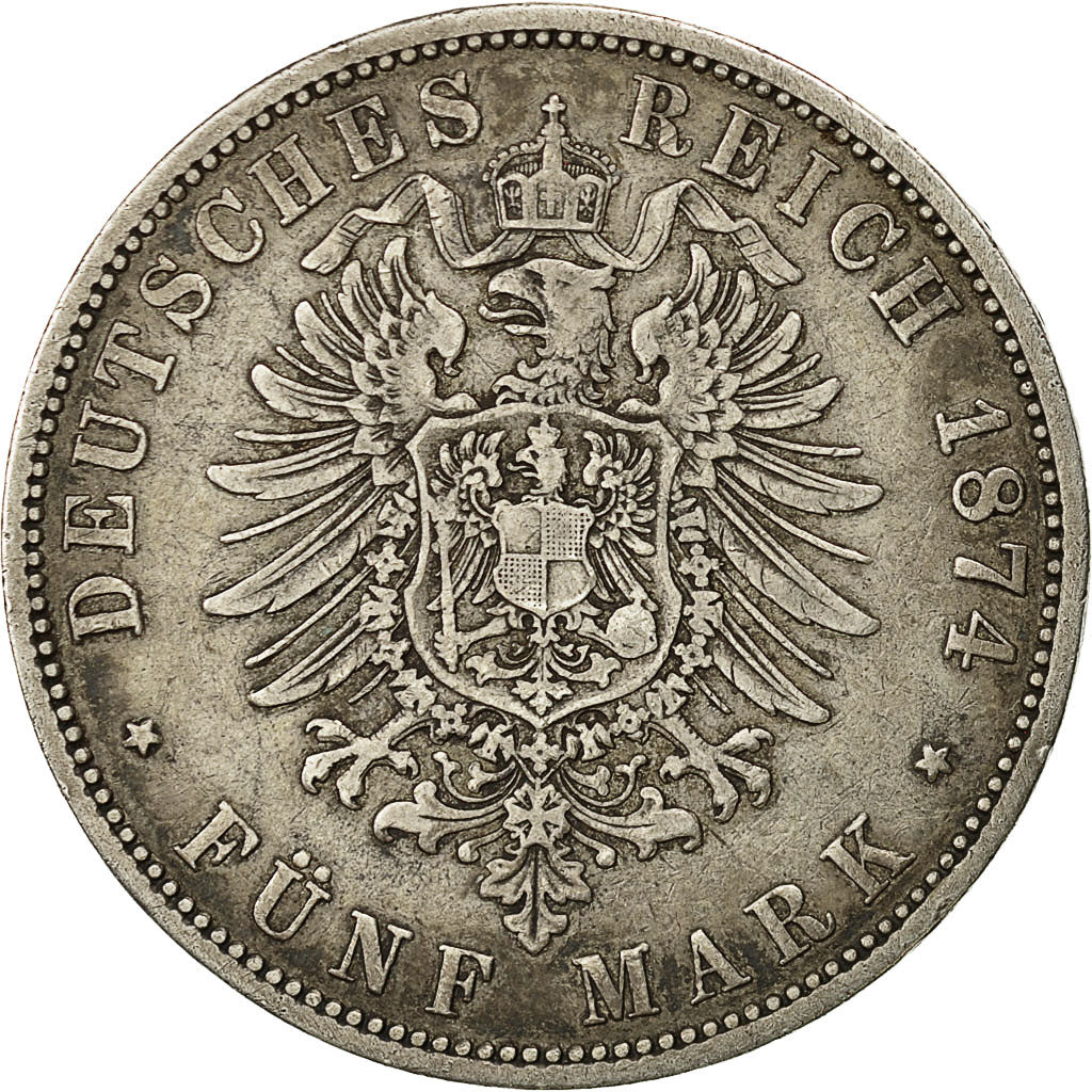 Coin, German States, PRUSSIA, Wilhelm I, 5 Mark, 1874, Berlin, EF(40-45)