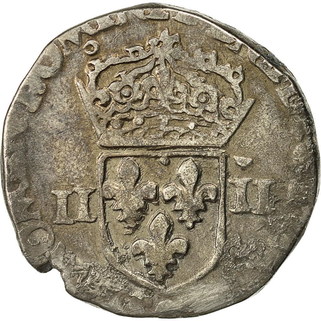 Monnaie, France, Henri III, 1/4 Ecu, 1589, Rennes, TB+, Argent, Sombart 4662