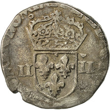 Monnaie, France, Henri III, 1/4 Ecu, 1589, Rennes, TB+, Argent, Sombart 4662